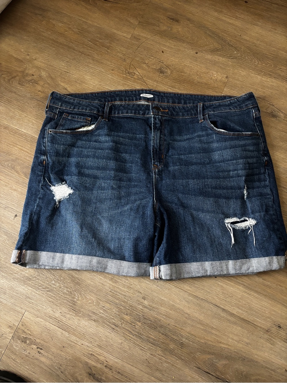 Old Navy Dark Blue Distressed Denim Roll-Cuff Women's Shorts